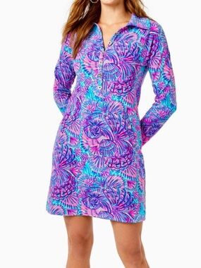 🦄 Lilly Pulitzer Sz XS Ports Dress Turquoise Oasis Shelleidoscope UPF50+